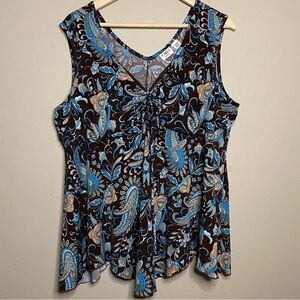 Cato Shell Tank Women’s 18/20W Brown Paisley Sleeveless Casual Travel